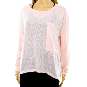 Pink high/low slub-knit top